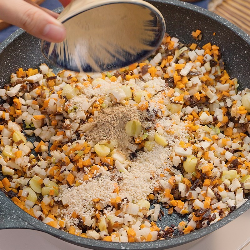 Bước 2 Xào nhân đậu hủ Cách làm đậu hủ bao bố hạt sen sốt xí muội
