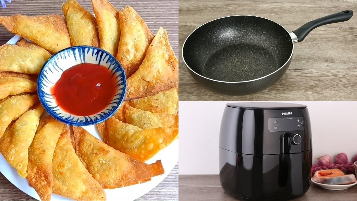 Chiên hoành thánh bằng chảo chống dính, nồi chiên không dầu