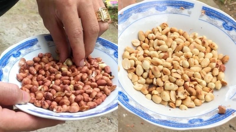 Lột vỏ đậu bằng c&aacute;ch b&oacute;p vỏ v&agrave; thổi