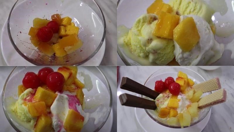 C&aacute;c bước thực hiện trang tr&iacute; kem với mứt tr&aacute;i c&acirc;y, b&aacute;nh xốp v&agrave; socola