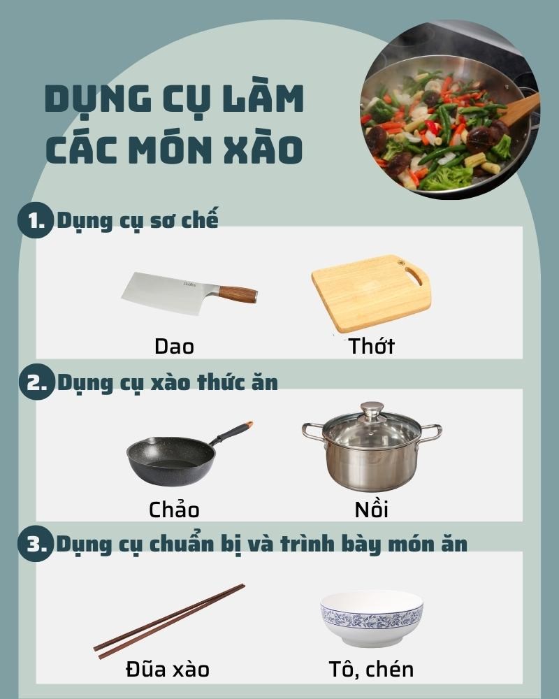 Tổng hợp dụng cụ combo làm các món xào