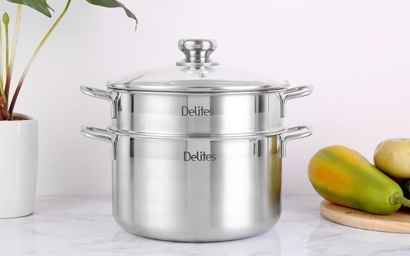 Bộ nồi xửng inox 1 đáy nắp inox 24 cm Delites XR001-24