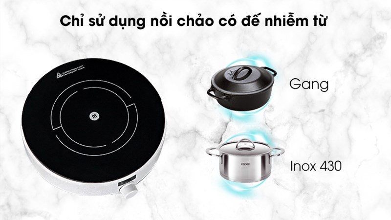 Bếp điện từ 1 vùng nấu Mishio MK-218 chỉ dùng được với nồi đáy từ