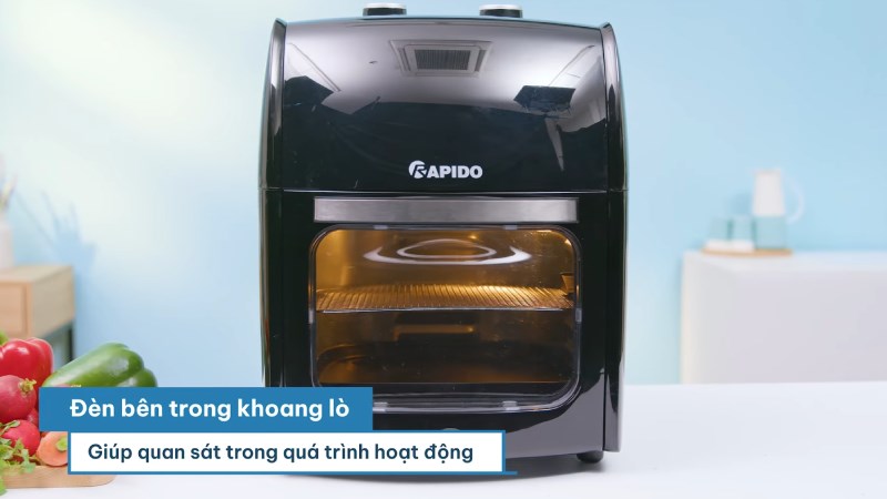 Cửa kính và đèn chiếu sáng của lò chiên không dầu Rapido RAF-12M1 