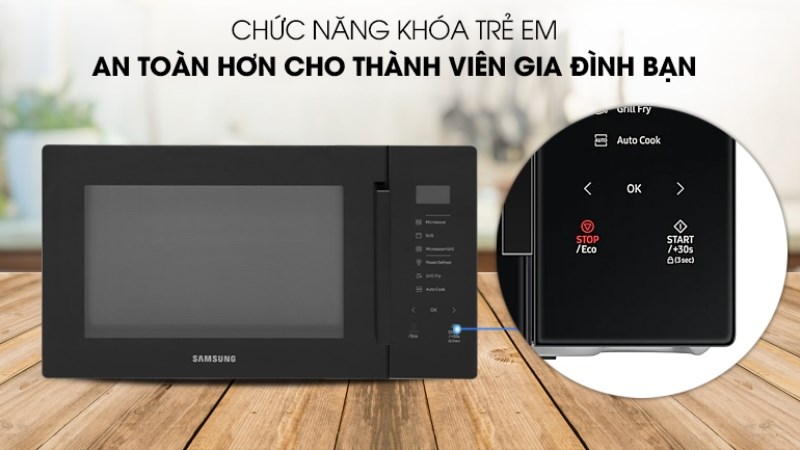 Chức năng khóa bảng điều khiển của lò vi sóng có nướng Samsung MG30T5018CK/SV 30 lít