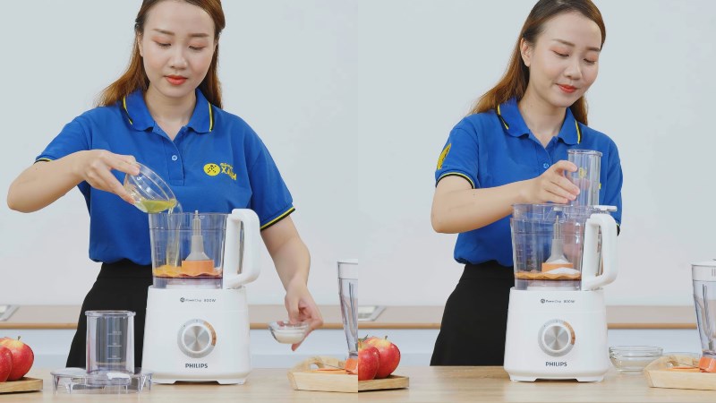 Cho nguy&ecirc;n liệu v&agrave;o v&agrave; đậy nắp xay đa năng Philips HR7510/00