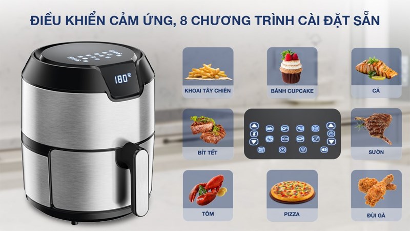 8 chương trình cài đặt sẵn của nồi chiên không dầu Tefal EY401D15