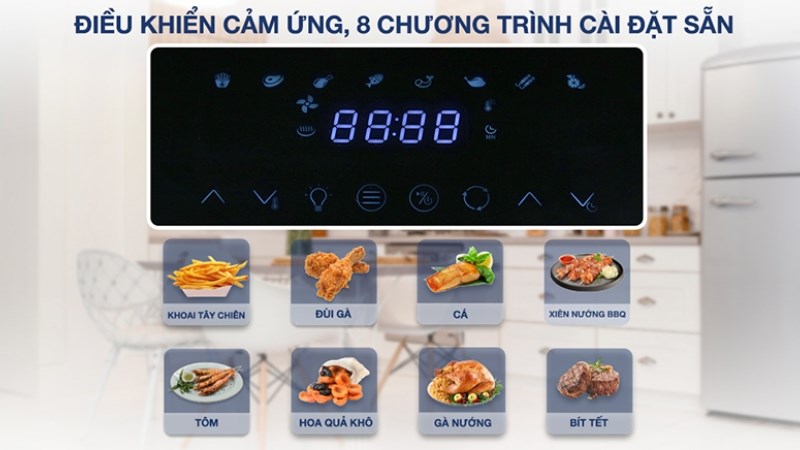 8 chế độ cài đặt sẵn của lò chiên không dầu Hafele HS-AF1102B (535.43.715)