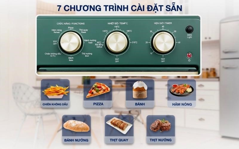 Lò được trang bị 7 chương trình nấu được cài đặt sẵn