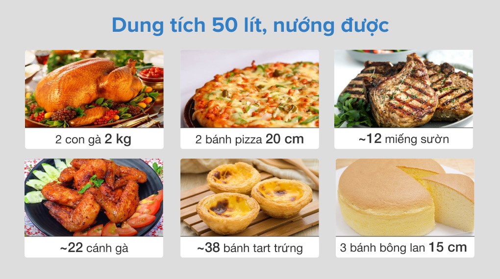 L&ograve; c&oacute; dung t&iacute;ch lớn 50 l&iacute;t nướng được nhiều thức ăn c&ugrave;ng l&uacute;c