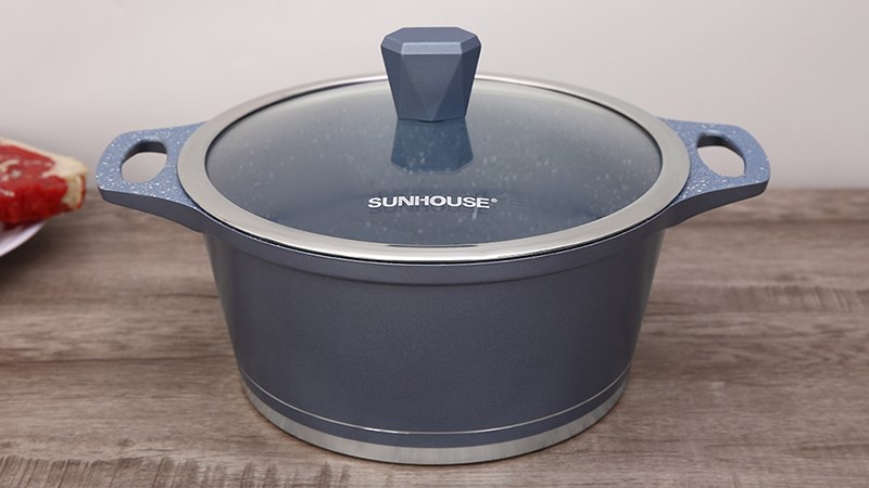 Nồi nh&ocirc;m chống d&iacute;nh nắp k&iacute;nh 24 cm Sunhouse SHG2024MMA