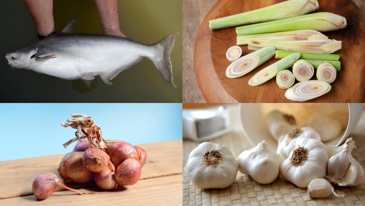 Nguyên liệu món ăn cá hú chiên sả ớt và muối ớt