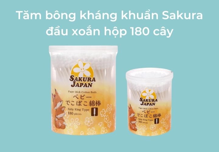 Sản phẩm tăm bông kháng khuẩn Sakura đầu xoắn hộp 180 cây