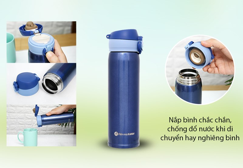 Nắp b&igrave;nh chắc chắn, chống đổ nước khi di chuyển hay nghi&ecirc;ng b&igrave;nh 