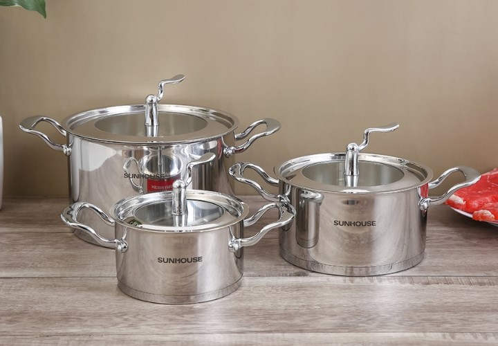 bộ 3 nồi inox 5 đ&aacute;y Sunhouse SHG2503MSA