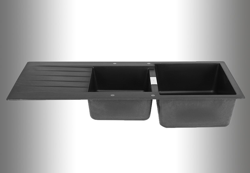 Chậu rửa ch&eacute;n 2 ngăn 1 c&aacute;nh đ&aacute; thạch anh Hafele HS19-GED2S80 đen (570.35.370)