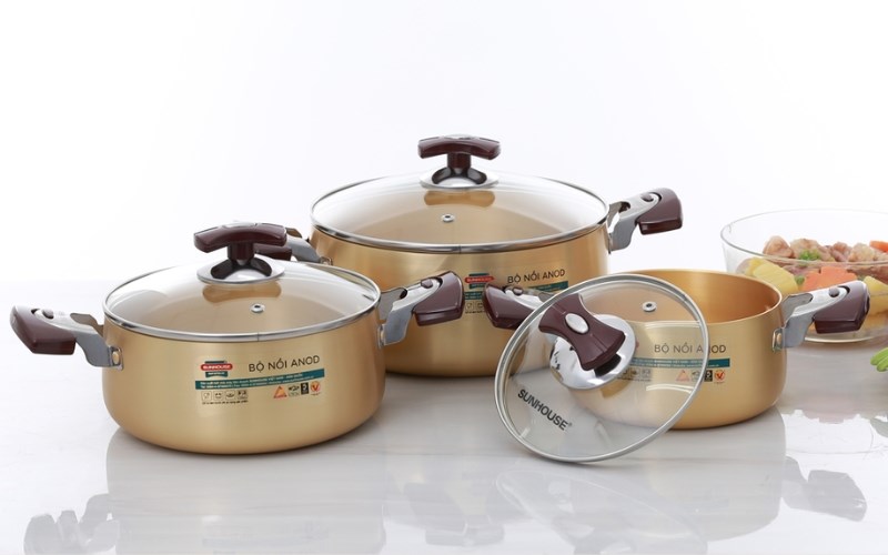 Bộ 3 nồi nh&ocirc;m anod nắp k&iacute;nh Sunhouse SH6634