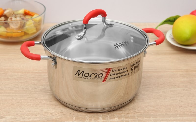 Nồi inox 5 đ&aacute;y nắp k&iacute;nh 20 cm Sunhouse Mama SHG2520MSD