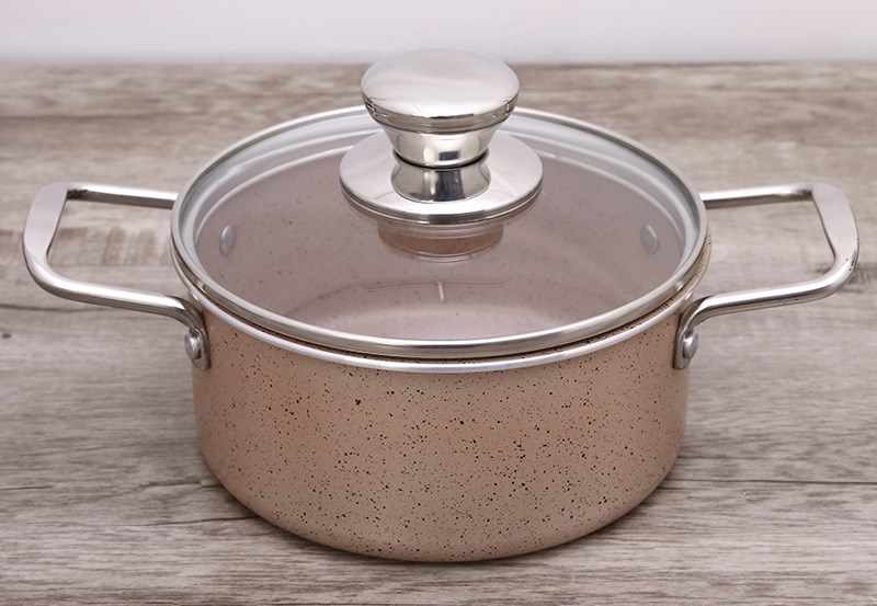 Nồi nhôm chống dính nắp kính 16 cm Hommy NE006-16