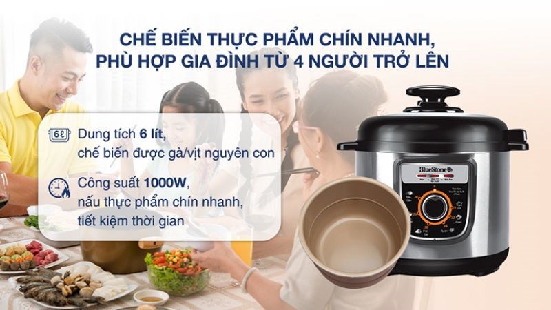 C&ocirc;ng suất 1000W, nấu thực phẩm ch&iacute;n nhanh, vừa tiết kiệm điện vừa r&uacute;t ngắn thời gian nấu nướng