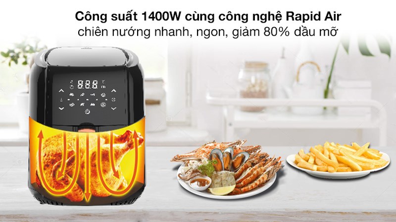 Nồi chi&ecirc;n kh&ocirc;ng dầu 6l nướng nguy&ecirc;n con g&agrave; 1.2 kg dễ d&agrave;ng 