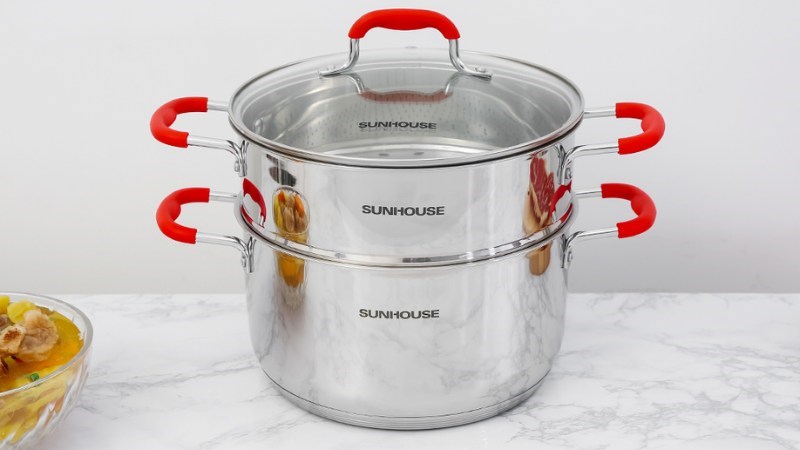 Bộ nồi xửng inox 5 đáy nắp kính 24 cm Sunhouse SHG507-24