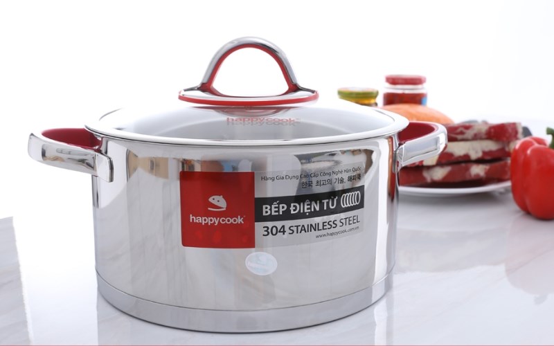 Nồi inox 3 đ&aacute;y nắp k&iacute;nh 24 cm Happycook HC-24AR