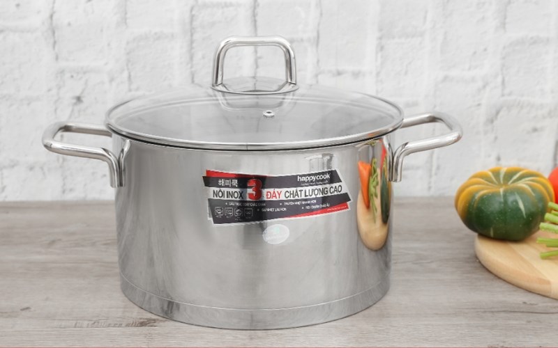 Nồi inox 3 đ&aacute;y nắp k&iacute;nh 24 cm Happycook HC 24NV
