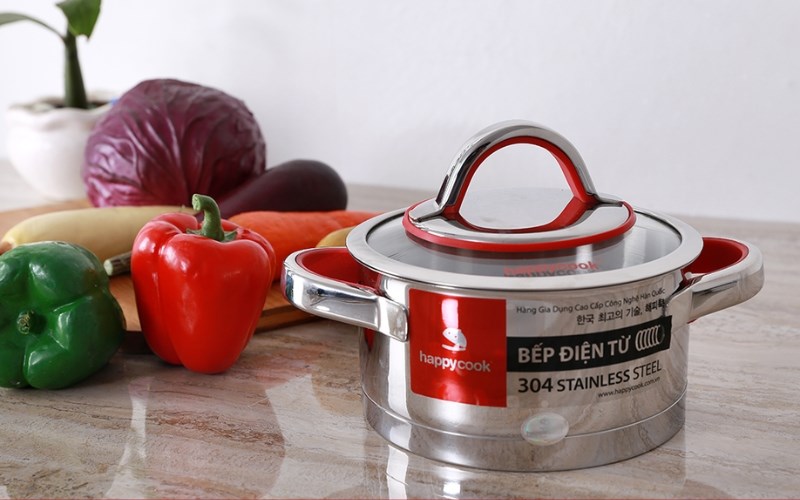  Nồi inox 3 đ&aacute;y nắp k&iacute;nh 16 cm Happycook HC-16AR