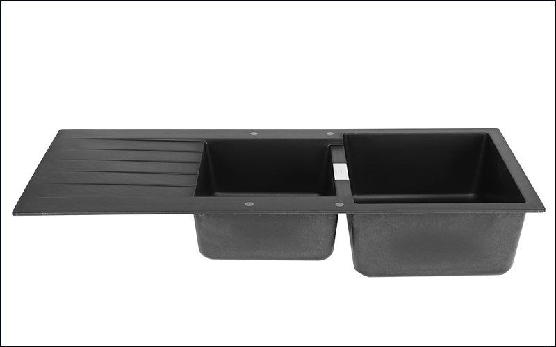 Chậu rửa ch&eacute;n 2 ngăn 1 c&aacute;nh đ&aacute; thạch anh Hafele HS19-GED2S80 đen (570.35.370) 