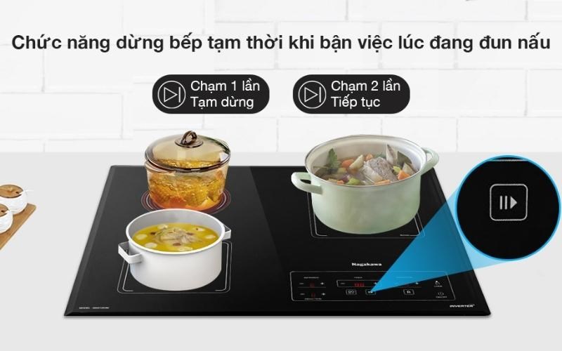 Bếp từ hồng ngoại ba v&ugrave;ng nấu lắp &acirc;m Nagakawa NAG1253M c&oacute; chức năng dừng bếp tạm thời