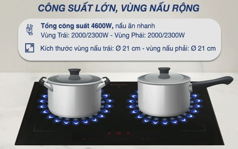 Bếp từ Zemmer sở hữu c&ocirc;ng suất lớn