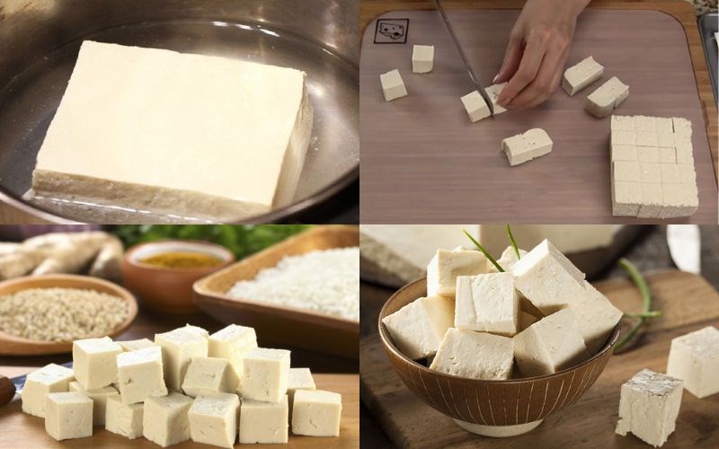 Rửa, cắt v&agrave; để r&aacute;o đậu phụ