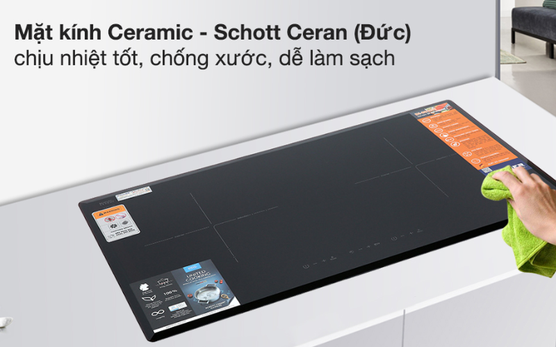 Bếp từ đ&ocirc;i lắp &acirc;m Kocher DI-802GE sử dụng loại k&iacute;nh Ceramic cao cấp