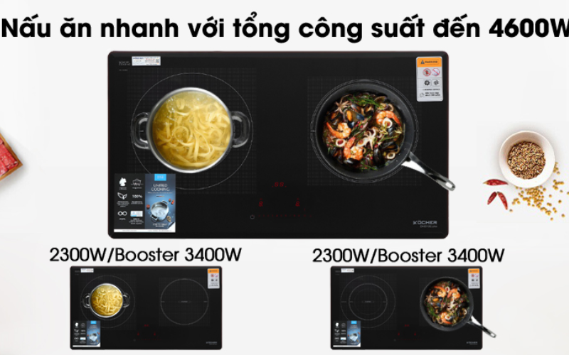 Bếp từ đ&ocirc;i lắp &acirc;m Kocher DI801GE IPLUS c&ocirc;ng suất lớn gi&uacute;p nấu ăn nhanh hơn