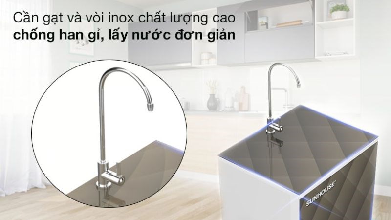 Máy lọc nước RO Sunhouse SHA8858K 8 lõi có cần gạc bằng inox