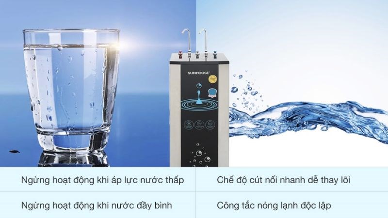 Các tiện ích của máy lọc nước RO nóng nguội lạnh Sunhouse SHR76210CK 10 lõi