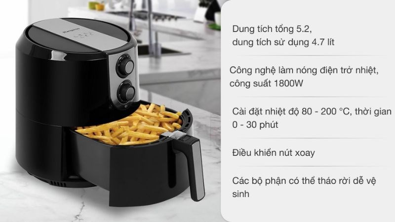 Nồi chi&ecirc;n kh&ocirc;ng dầu Kangaroo KG55AF1 5.2 l&iacute;t