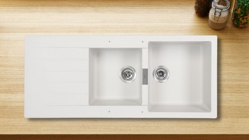 Chậu rửa ch&eacute;n 2 ngăn 1 c&aacute;nh đ&aacute; thạch anh Hafele HS19-GED2S80 Kem (570.35.470)