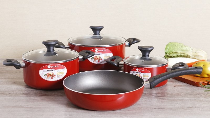 Bộ nồi chảo nh&ocirc;m chống d&iacute;nh nắp k&iacute;nh Elmich EL1162 1850