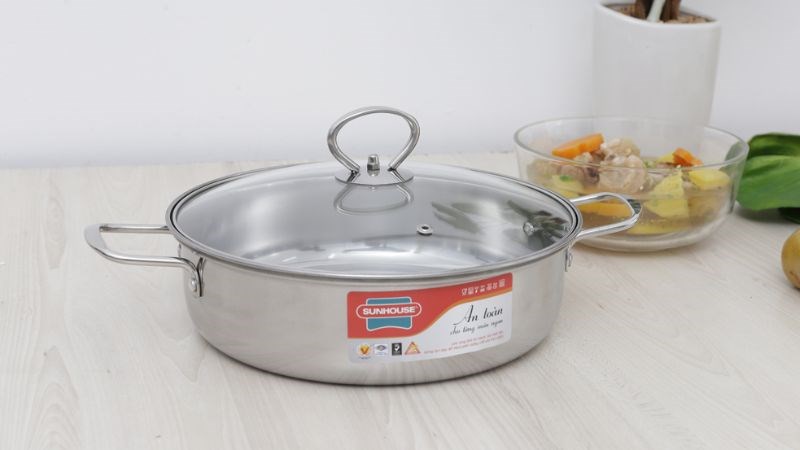 Nồi lẩu inox nắp k&iacute;nh 24 cm Sunhouse SHL24