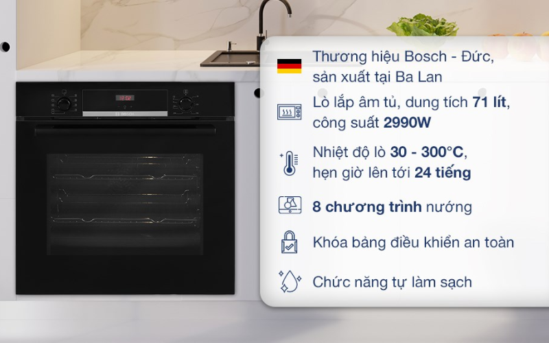Lò nướng âm Bosch HBS534BB0B 71 lít