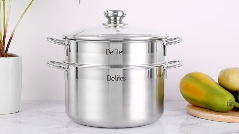 Bộ nồi xửng inox 1 đ&aacute;y nắp inox 24 cm Delites XR001-24