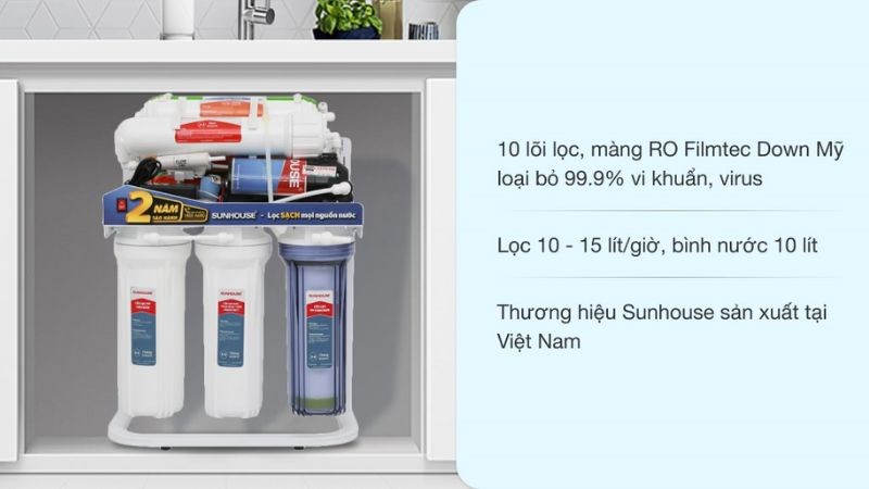 M&aacute;y lọc nước RO kh&ocirc;ng vỏ Sunhouse SHA88117KV 10 l&otilde;i