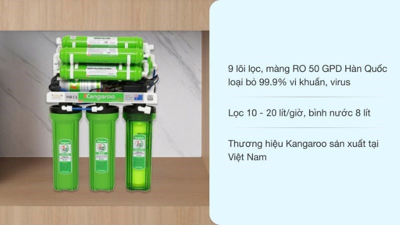  M&aacute;y lọc nước RO kh&ocirc;ng vỏ Kangaroo KG110 9 l&otilde;i