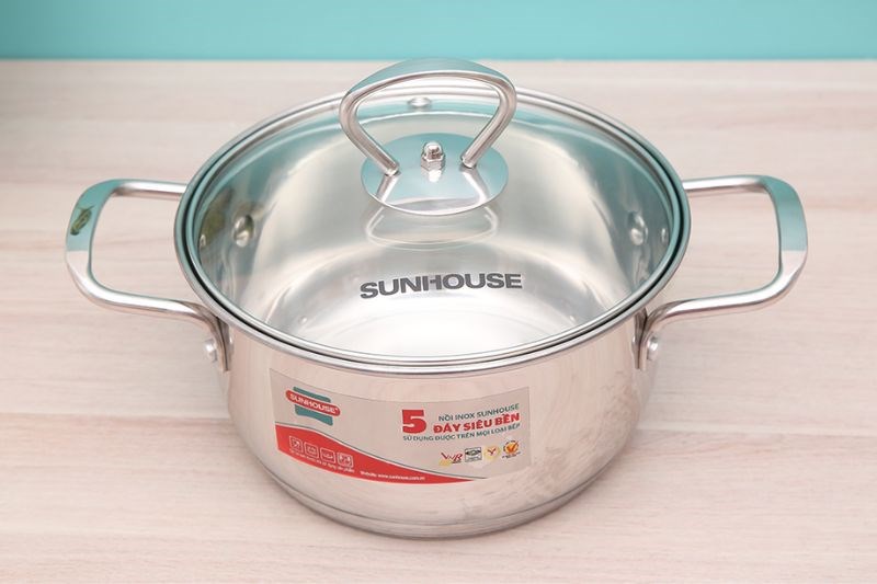 Nồi inox 5 đ&aacute;y nắp k&iacute;nh 16 cm Sunhouse SHG788-16