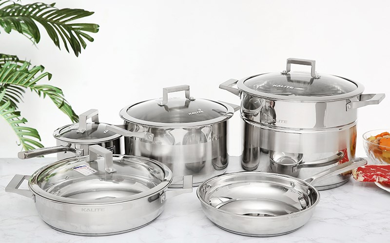 Bộ nồi chảo inox 5 đáy nắp kính Kalite KL-339