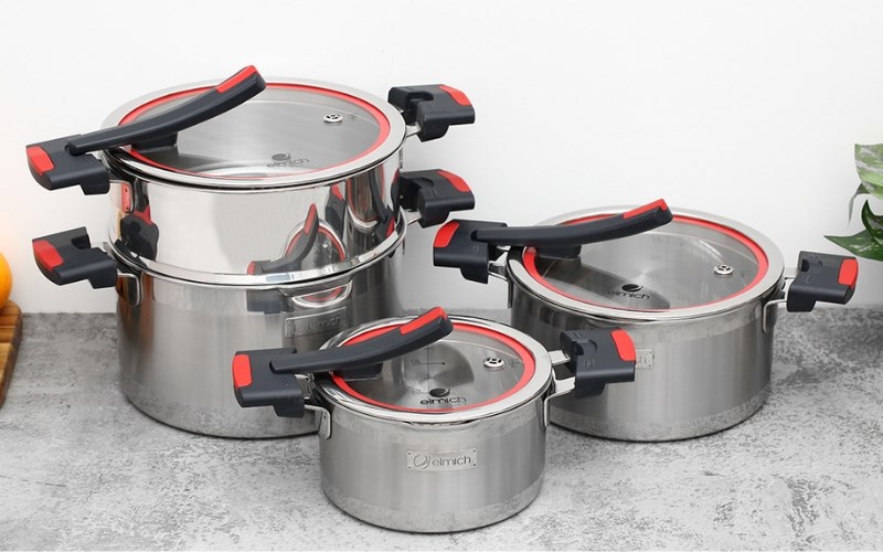 Bộ nồi inox 3 đáy nắp kính Elmich Milano EL-8091
