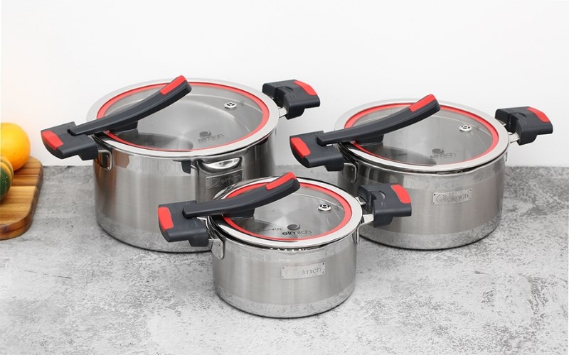Bộ 3 nồi inox 3 đáy nắp kính Elmich Milano EL-8090