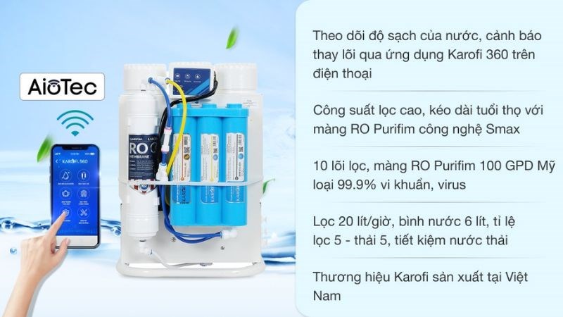 M&aacute;y lọc nước kh&ocirc;ng vỏ RO Karofi KAQ-U95 10 l&otilde;i